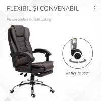 HOMCOM Fotoliu de Birou Reclinabil Președințial cu Suport pentru Picioare, 64.5x69x109-117 cm, culoare Cafea(m-5)