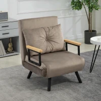HOMCOM Fotoliu Pat 3 în 1 cu Spătar Reglabil pe 5 Niveluri și Pernă, 63x73x81 cm, Gri(m-7)