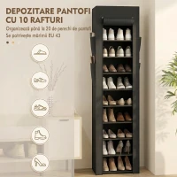 HOMCOM Pantofar 10 Etajere, Cover Antipraf, 20 Perechi, 45 x 30 x 175 cm, Negru(m-4)
