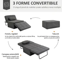 HOMCOM Fotoliu Pat 4 în 1 cu Spătar Reglabil și Pernă din Material Textil cu Aspect de In, 95x179x78 cm, Gri(m-4)
