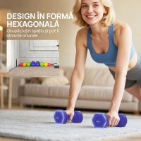 HOMCOM Set 4 Gantere Hexagonale de 20 kg în Total din Oțel și PU de la 1 la 4 kg, Multicolor(m-6)