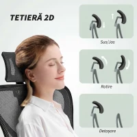 Vinsetto Scaun de birou ergonomic și reglabil cu suport lombar și tetieră, 66x61x106-116 cm, gri(m-7)