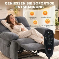 HOMCOM Massagesessel mit Wärmefunktion, bequemer Fernsehsessel mit Fußablage, Grau(m-4)