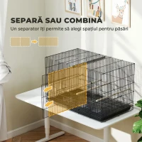 PawHut Colivie pentru Păsări cu Separator și Raft Inferior pentru Depozitare, din Oțel și PP, 94x57x57 cm, Negru(m-4)