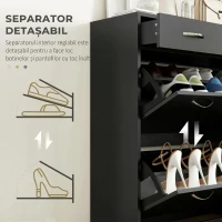 HOMCOM Dulap pantofi pentru 12 perechi cu 2 rafturi interioare ajustabile și 2 sertare, din lemn, 80x30x91.5 cm, negru(m-6)