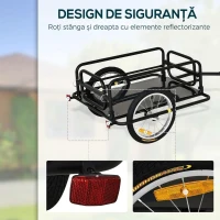 HOMCOM Remorcă Bicicletă cu Pereți Pliabili, Cârlig și 4 Reflectoare, din Oțel și PE, 139x71.5x49 cm, Negru(m-4)