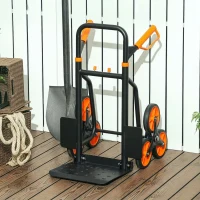 DURHAND Cărucior de Transport pentru Scări cu 6 Roți, Pliabil, Capacitate 120kg, din Oțel, pentru Mutări, Grădinărit, Portocaliu(m-7)