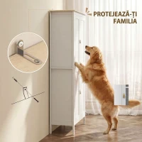 HOMCOM Bufet Înalt de Bucătărie, Dulap cu Lumină LED, Reglabil în 3 Culori, Rafturi Ajustabile, Alb(m-7)