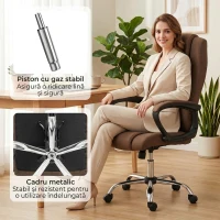 Vinsetto Scaun de Birou Ergonomic Inclinabil și Rotativ în Țesătură cu Aspect de In cu Tetieră, Maro(m-7)