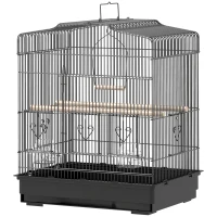 PawHut Cage pour Petits Oiseaux Portable avec Poignée, Plateau Amovible et 5 Portes, Perchoirs et Balançoire, Noir(m-8)