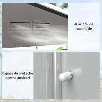 Outsunny Căsuță de grădină 2,3x1,7 m din oțel cu orificii de aerisire și uși duble glisante, efect lemn(m-6)