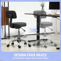 HOMCOM Scaun rotativ cu înălțime reglabilă și suport pentru picioare, din oțel, piele ecologică și spumă, 52x52x78-92 cm, negru(m-6)