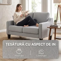HOMCOM Canapea modernă cu 2 locuri, compactă, din țesătură cu efect de in, 136x77x86 cm, gri deschis(m-6)