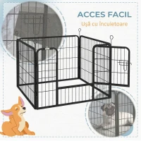 PawHut Gard pentru Câini Pliabil din Metal, pentru Interior și Exterior cu Ușă și Țăruși, 82x82x60cm Gri(m-7)