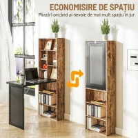 HOMCOM Birou Modern Pliabil cu Bibliotecă și Tablă, din Lemn și Metal, 98x51x153 cm, Maro Rustic(m-4)