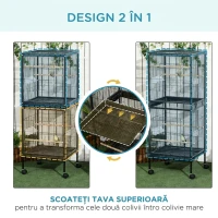 PawHut Colivie Volieră pentru Păsări de Interior cu Roți și Tăvi Detasabile, 51.5x50x140 cm, Negru(m-4)