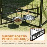 PawHut Țarc pentru câini din metal și material Oxford cu ușiță pentru boluri, 141x141x151 cm, negru și maro(m-6)