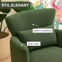 HOMCOM Fotoliu Modern Tapițat din Catifea cu Pernă Lombară, Spătar și Picioare din Lemn, Verde(m-6)