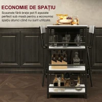 HOMCOM Set de luat masa din 3 piese cu bar cu rafturi și 2 scaune înalte cu spătar, gri deschis(m-7)