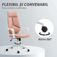 Scaun de Birou HOMCOM în Material Textil cu Balans, Înălțime Reglabilă și Scaun Rotativ, 63x63x117-127 cm, Roz(m-6)