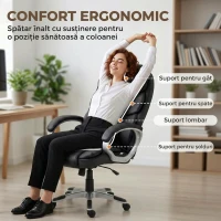 HOMCOM Scaun de Birou Ergonomic Rotativ din Piele PU, Funcție Legănare, Înălțime Reglabilă, Capacitate 120kg, Negru(m-4)