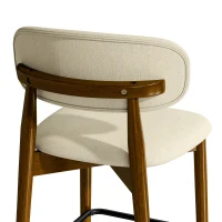 HOMCOM Lote de 2 Taburetes de Bar, Taburetes en Chenilla, Asiento Acolchado, Respaldo y Reposapiés, Patas de Madera, Beige(m-7)