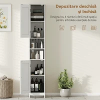 HOMCOM Dulap Înalt de Baie cu 2 Rafturi Deschise și 2 Dulapuri cu Rafturi Reglabile, din Lemn, 30x30x170 cm, Alb(m-4)