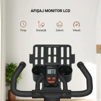 HOMCOM Bicicletă fitness pentru acasă cu volant de 8 kg și ecran LCD, din oțel și ABS, 103x53x100-114 cm, roșu și negru(m-4)