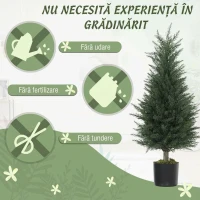 Outsunny Set 2 Plante Artificiale de Chiparos cu 362 Frunze și Ghiveci cu Ciment și Mușchi, Plante Rezistente la UV, Ø40x90 cm, Verde(m-5)