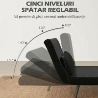 HOMCOM Canapea extensibilă 3 în 1 din material cu efect de catifea, cu spătar reglabil și 2 perne, 102x73x81 cm, negru(m-5)