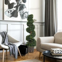 Outsunny Set 2 Plante Artificiale de Buxus în Formă de Spirală pentru Interior și Exterior cu Ghiveci, Ø32x120 cm, Verde(m-4)