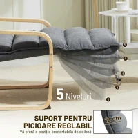 HOMCOM Fotoliu Relaxant din Lemn cu Tapiserie din Catifea și Suport pentru Picioare Reglabil, Gri Închis(m-5)