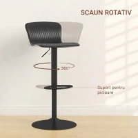 HOMCOM Set 2 scaune de bar cu spătar, rotative și cu înălțime reglabilă, polipropilenă, negru(m-4)