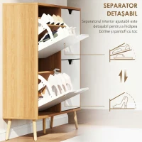 HOMCOM Dulap Pantofar Modern cu 4 Sertare Rabatabile si Raft Reglabil, Organizator de Depozitare pentru Dulap Pantofar de Hol pentru 16 Perechi de Pantofi, Natur(m-6)