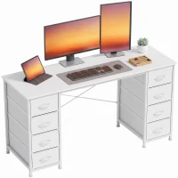 HOMCOM Computertisch mit 8 Stoffschubladen und Stauraum Schreibtisch 140 cm Weiß(m-12)