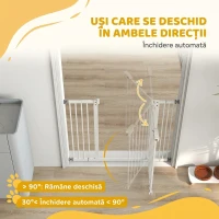 PawHut Poartă pentru câini reglabilă până la 100 cm fără șuruburi, cu 2 extensii și înălțime de 72 cm, albă(m-5)