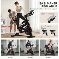 HOMCOM Bicicletă fitness pentru acasă cu volant de 8 kg și ecran LCD, din oțel și ABS, 103x53x100-114 cm, roșu și negru(m-5)