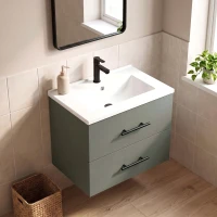 HOMCOM Dulap pentru Baie cu Lavoar din Ceramică, 2 Sertare, 61 x 40 x 48 cm, Verde(m-9)