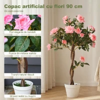 Outsunny Plantă Artificială de Trandafir cu 21 de Flori, cu Ghiveci din Ciment și Mușchi, Ø18x90 cm, Roz(m-5)
