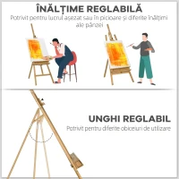 Vinsetto Șevalet pentru Pictură Pliabil din Lemn de Fag cu Înălțime și Unghi Reglabil, 65x110x180-235 cm(m-4)