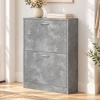 HOMCOM Mueble para Zapatos 12 Pares, Armario para Zapatos Estrecho Moderno, 2 Cajones Abatibles y Estantes Regulables, Gris(m-6)