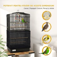 PawHut Colivie pentru pasari cu Stinghii, Leagan si boluri, Voliera din Metal si Plastic, 46.5x35.5x92 cm, Negru(m-7)