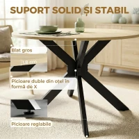 HOMCOM Masă Pliabilă pentru 2-6 Persoane, Cadru Dublu X din Oțel, Finisaj Natural(m-5)