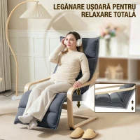 HOMCOM Fotoliu Relaxant din Lemn cu Tapiserie din Catifea și Suport pentru Picioare Reglabil, Gri Închis(m-6)