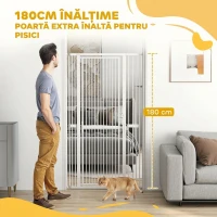 PawHut Poartă pentru Câini și Pisici, Înaltă de 180 cm, Extensibilă de la 77-104 cm, Montaj prin Presiune, Albă(m-4)