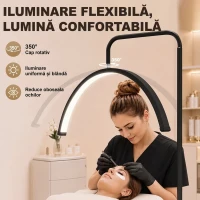 HOMCOM Lampă de Podea LED cu Cap Semilună, Înălțime și Temperatură de Culoare Reglabile, Telecomandă, Negru(m-4)