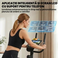 SPORTNOW Bicicletă Fitness cu 8 Niveluri de Rezistență Magnetică, Bicicletă cu Bluetooth, Șa Reglabilă, Ecran LCD, Senzor Puls, Suport Telefon, Bicicletă de Antrenament pentru Acasă(m-4)