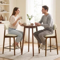 HOMCOM Lote de 2 Taburetes de Bar, Taburetes en Chenilla, Asiento Acolchado, Respaldo y Reposapiés, Patas de Madera, Beige(m-4)