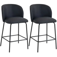 HOMCOM Lot de 2 Tabourets de Bar avec Dossier et Repose-pieds, Revêtement en Tissu et Pieds en Acier, Noir(m-7)