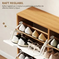 HOMCOM Dulap Pantofar Modern cu 4 Sertare Rabatabile si Raft Reglabil, Organizator de Depozitare pentru Dulap Pantofar de Hol pentru 16 Perechi de Pantofi, Natur(m-5)